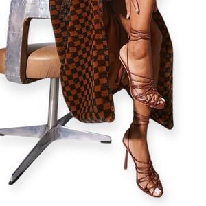 Chocolate Pu Cage Detail Circle High Heeled Sandals